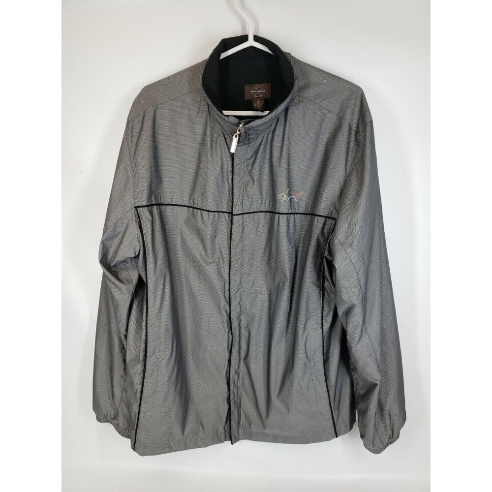 Greg Norman Golf Jacket Medium Men's Gray Full Zip Pockets And The Shark Logo